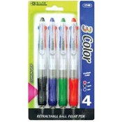 BAZIC Transparent 3-Color Pen w/ Cushion Grip (4/P