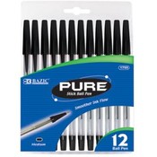 BAZIC Black Stick Pen (12/Pack)