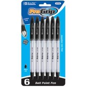BAZIC Progrip Black Color Stick Pen w/ Grip (6/Pac