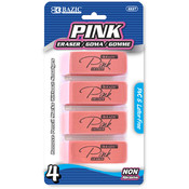 BAZIC Pink Bevel Eraser (4/Pack)