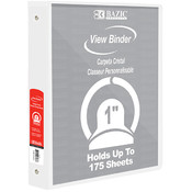 BAZIC 1" White PVC 3-Ring View Binder