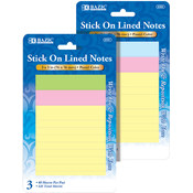 BAZIC 40 Ct. 3" X 3" Lined Stick On Note (3/Pack)