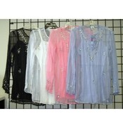 Petite Long Sleeve Embellished Tufer Blouses