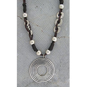 Brown with Silver Disc Necklace