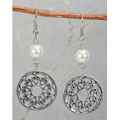 Silver Disc with Pearl Earrings