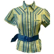 belted stretch stripe woven shirt