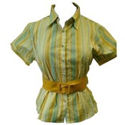 Belted - Striped Stretch Woven Shirt