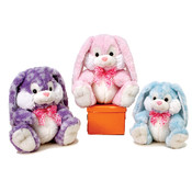 12.5" 3 Assorted Color Sitting Bunnies W/ Ribbon