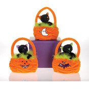 6" 3 Asst. Color Halloween Cats In A  Basket