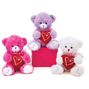 9" 3 Assorted Sitting Bears Holding Heart