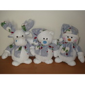 12" 3 Asst. Xmas Print Bear, Moose, Snowman