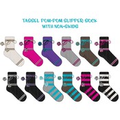 Tassle Pom Pom Slipper  Rugby Stripes W/ Non Skids