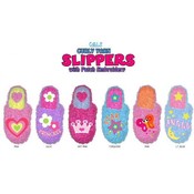 Girls Curly Yarn Slippers With Embroidery