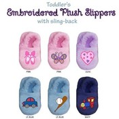 Toddlers Embroidered Plush Slippers With Slingback
