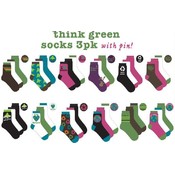 Think Green Socks 3 Pack With  Pin