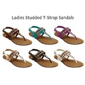 Ladies Studded T-Strap Sandals
