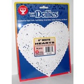 6" White Hearts Paper Lace Doilies - 36 pcs
