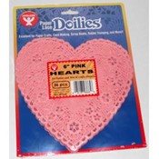 6" Pink Hearts Paper Lace Doilies - 36 pcs