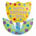 24"x28" Happy Birthday Tulip-Shape - Foil Balloon