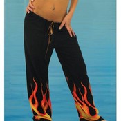Junior Flame Print Rayon Drawstring Beach Pants