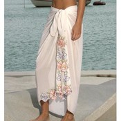 Full Sheer Sarong w/ Embroidered Floral Edging