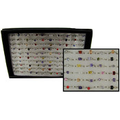 100 Assorted Austrian Crystal Rings in Display