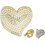 Large Pearl & Crystal Heart Ring / Gold(Case of 2)