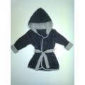 Baby Black Cotton Terry Robe With Hoodie
