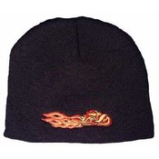 Flaming Bike Embroidered Black Beanie - Dozen Pack