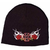 Maltese Cross and Roses Embroidered Black Beanie -