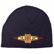 Flaming Maltese Cross Embroidered Black Beanie - D
