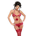 Women's Marabou Front Tie Bra, Garter Skirt Set