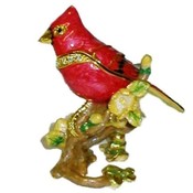 Bejeweled Pewter Cardinal Bird Trinket Box