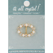 Genuine Rhinestone Buckle 35mm Oval-Gold/Pearl