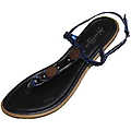 Ladies Black Thong Sandal w/ Accented Straps-Blue