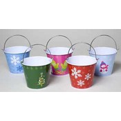 Tin Christmas Bucket with Handle