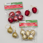 Mini 5 Pack Apple and Pear Glitter Christmas Ornam