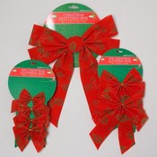 Assorted Red Velvet Bow  W/Green Glittered Holly