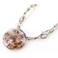 18" Murano Round w/Brown Seed Bead Necklace