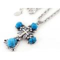 MP Cross Pendant With Turquoise Chain Necklace