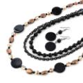 Ladies 30" 3 Line Acrylic Black Copper Necklace Se