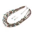Ladies  Pearl, Turquoise, Copper Bead Necklace Set