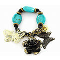 Gb Turqoise Bead W/Butterfly Charm Bracelet