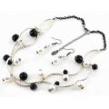 Sp Pearl Black And White, Silver Pipe Necklace Set