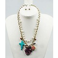 19" Gb Tq Cross Charm With Pearl Necklace