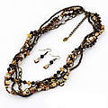 4 Line Shell And Wood With Brown Bead Neclace Set