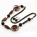 39" Gb Ceramic, Acrylic Bead W/ Chain Necklace Set