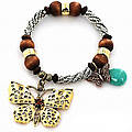 Mp Butterfly With Wood, Turquoise Bead Bracelet
