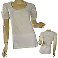 Ladies Fashion 3/4 Tab Sleeved Scoop Neck Top
