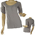 Ladies Fashion 3/4 Tab Sleeved Scoop Neck Top